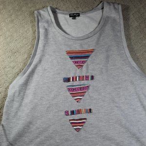 The Rage Size S Grey Knit Tribal Applique Sleeveless Tank Top